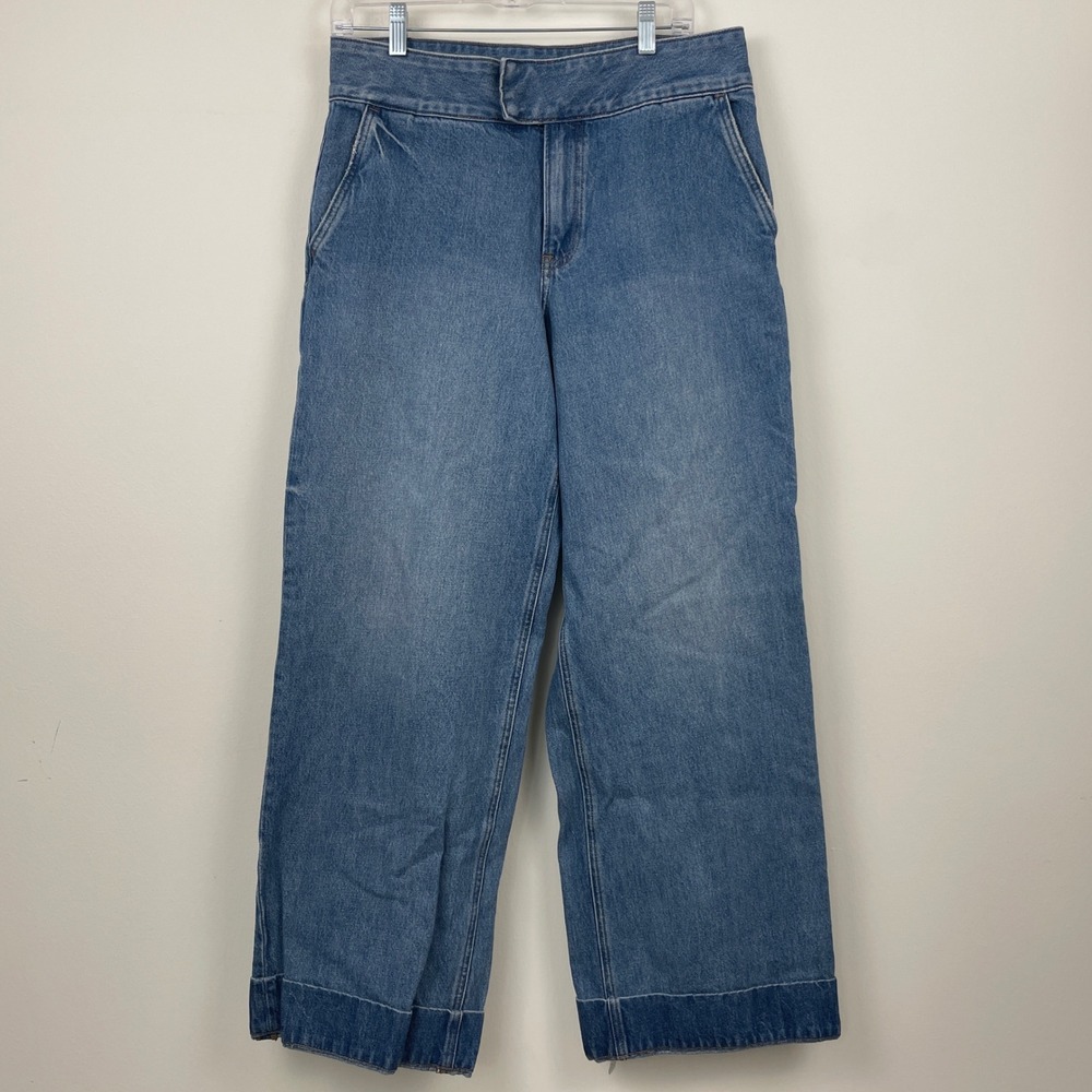 Express Conscious Edit Wide Leg High Rise Jeans Medium Wash 10R 100% Cotton